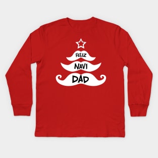 Feliz Navidad Christmas Mustache Tree Pun Design Kids Long Sleeve T-Shirt